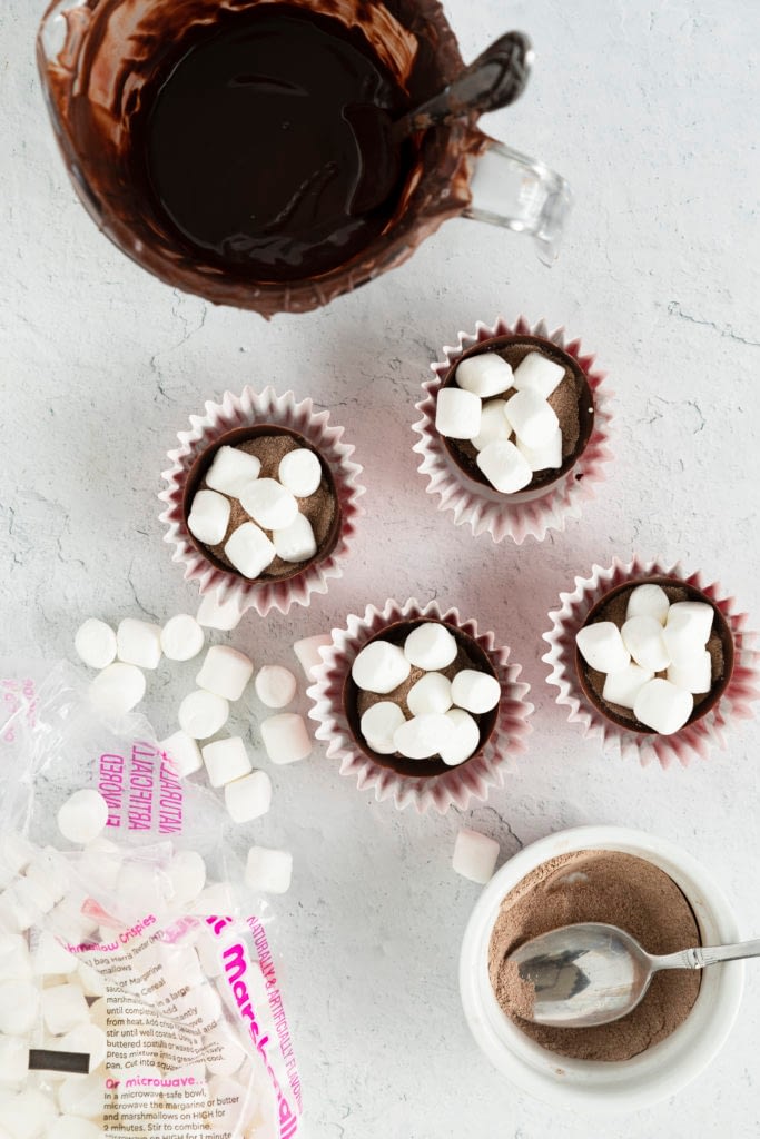 Hot Cocoa Bomb Recipe. Showing half cups filled