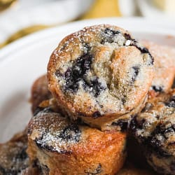 Vegan Blueberry Muffins on White Plates